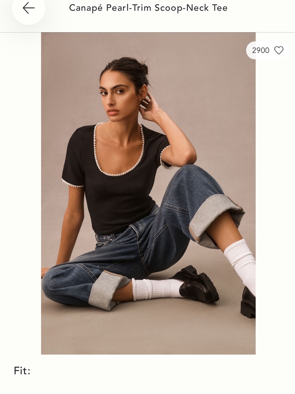 Pearl Trim Scoop Neck Tee